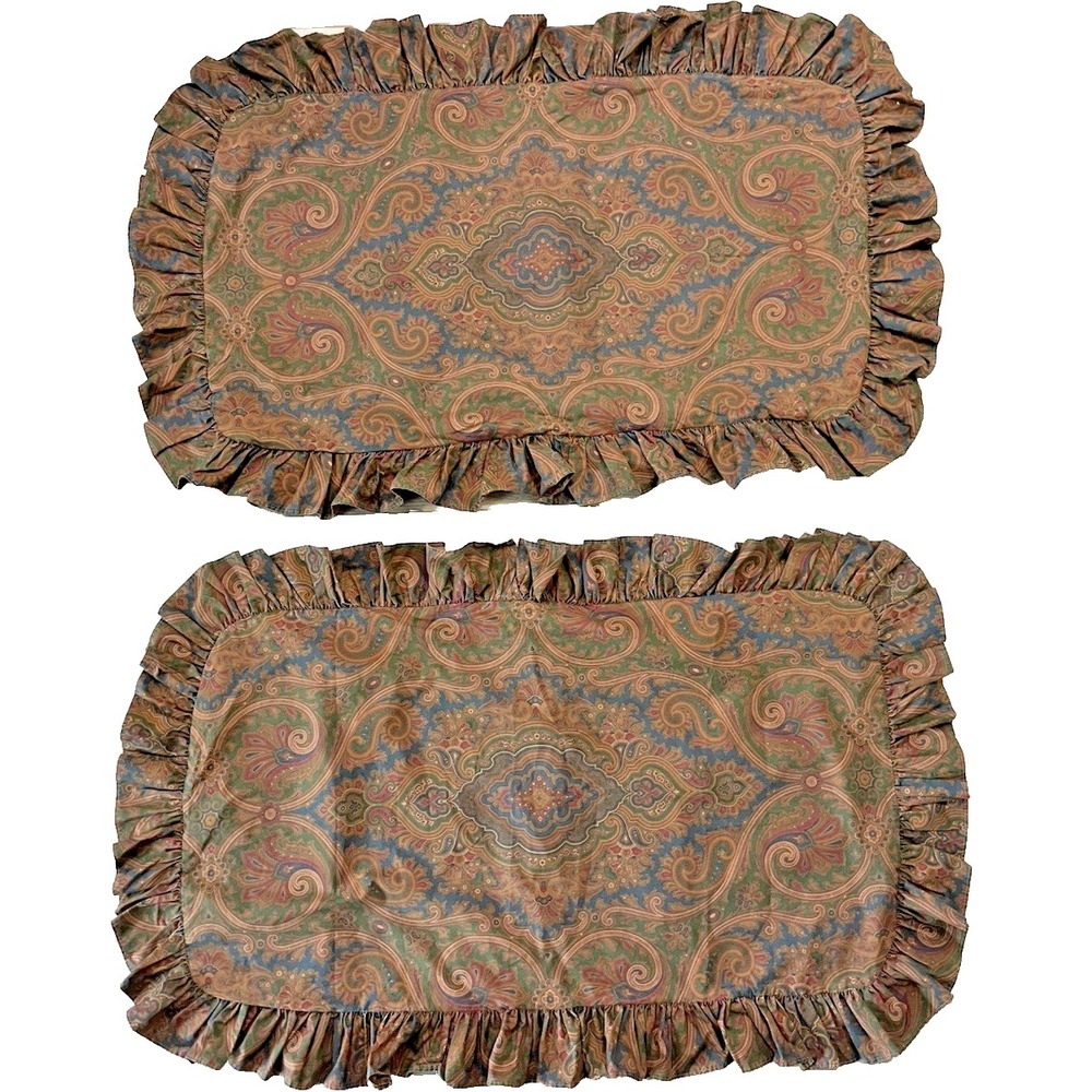 Vtg Pr Ralph Lauren Brianna Paisley Set of 2 KING Ruffled Pillow Shams